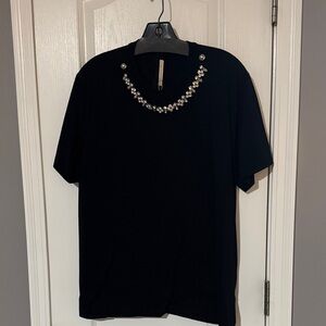 Black T-Shirt with Silver and Rhinestone Embellishments